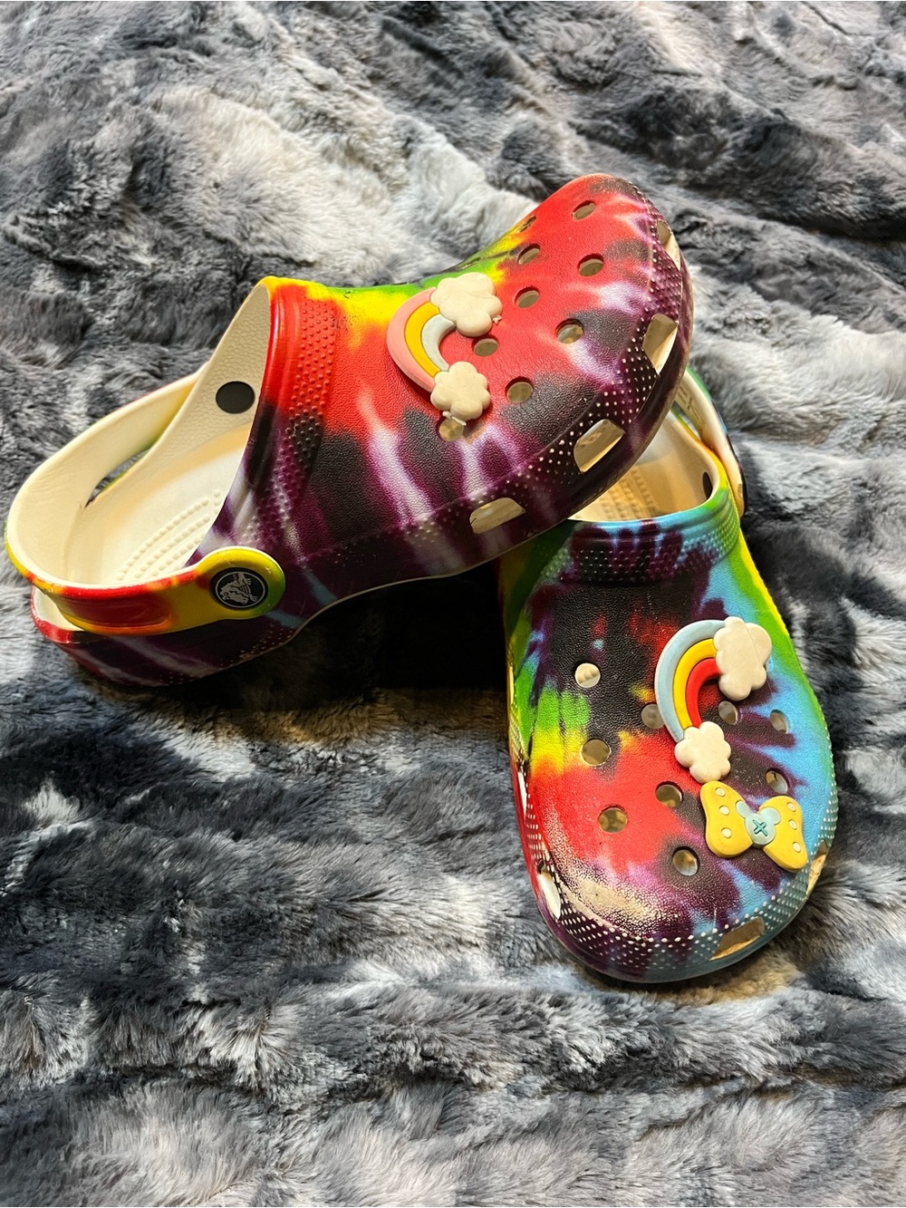 CROCS Kids Rainbow Tie-Dye Clog Shoes with Charms